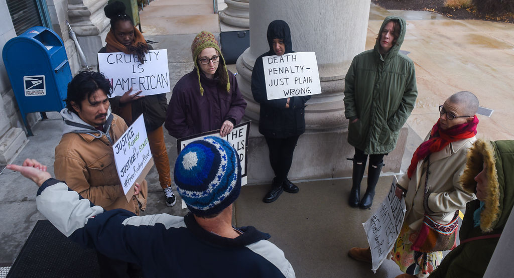 Gathered activists discuss